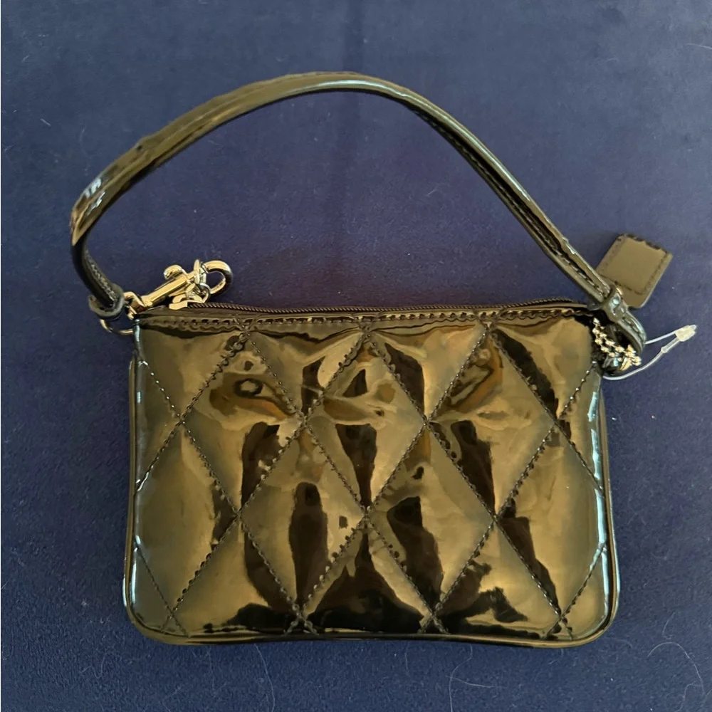 Coach Black Quilted Wristlet with Glossy Finish